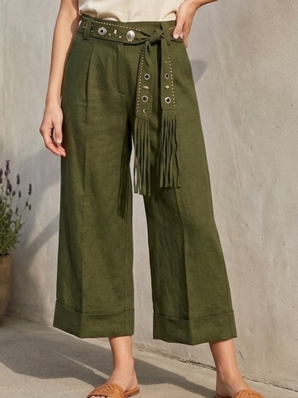 Women's Green Wide-Leg Pants